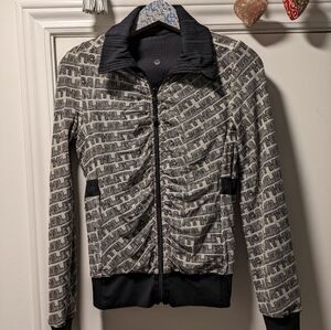 Lululemon Rare Reversible Logo Print Full Zip Jacket Size 8 Black White Y2K
